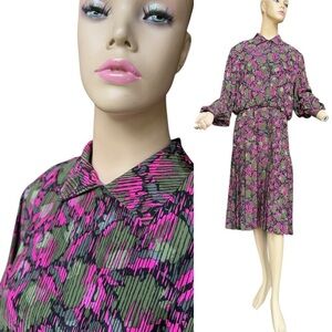 Adele Simpson Vintage Pink and Green Patterned Drop Waist  Dress